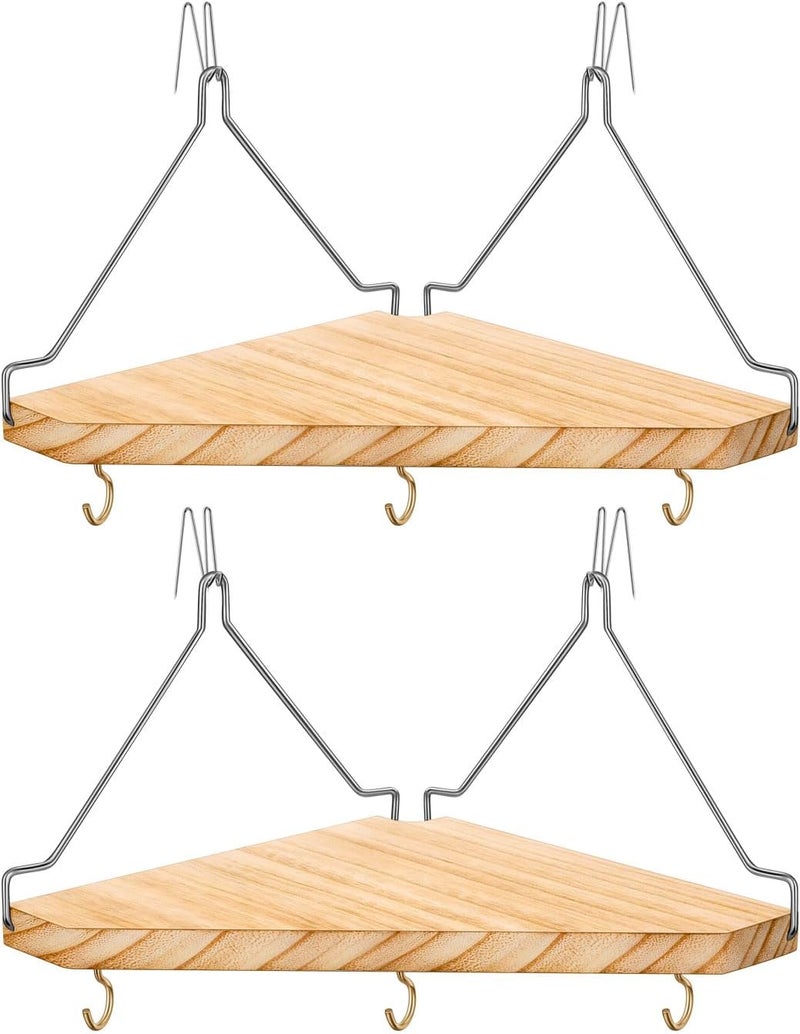 onsogi Fabric Wall Cubicle Corner Shelf with Hooks for Work Decor, Wooden Cubicle Organizer Storage Shelf with Hangers Cubicle Accessories for Women Men Desk, 2 Pack - Image 1